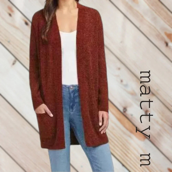 Matty M | Womens' Rib Stitch Chenille Cardigan with Front Pockets | Rust | NWT - Picture 1 of 4